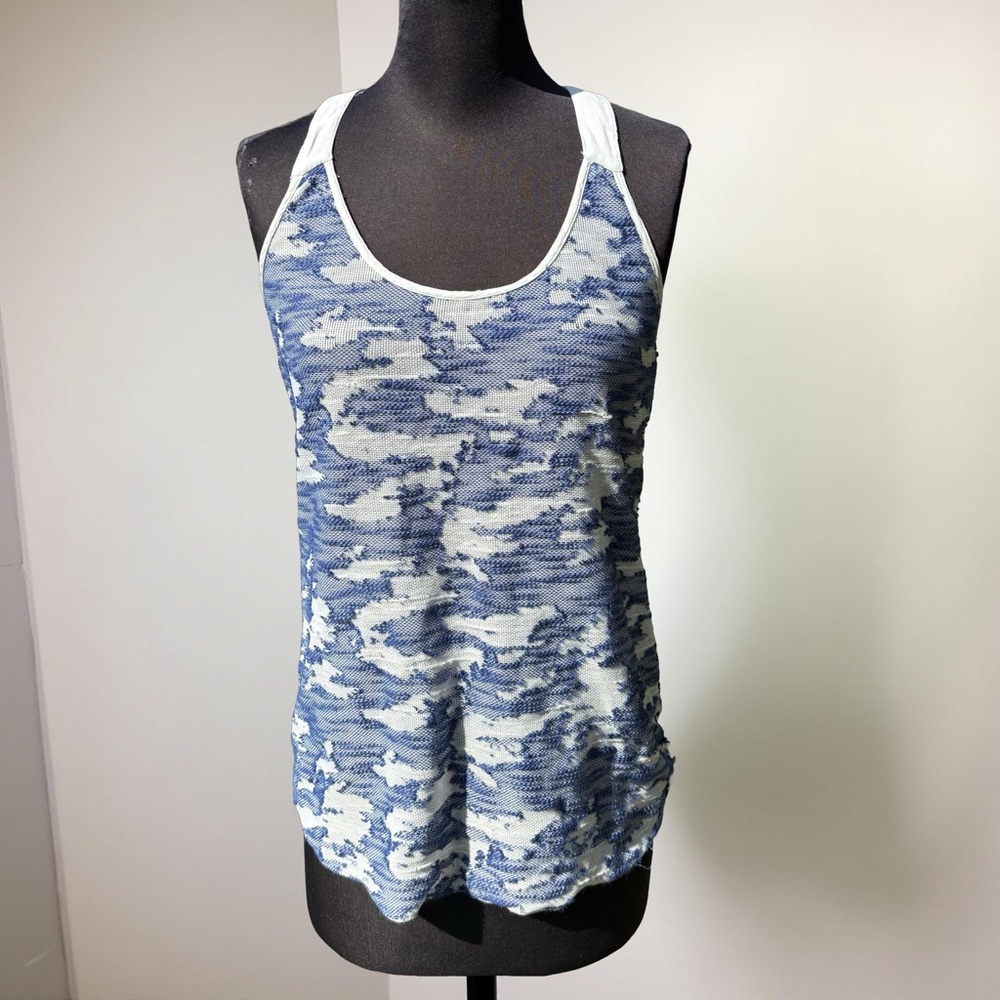 Sjobeck Malibu Y2K Blue Patterned Racer Back Tank W/Woven Back Panel Size Small